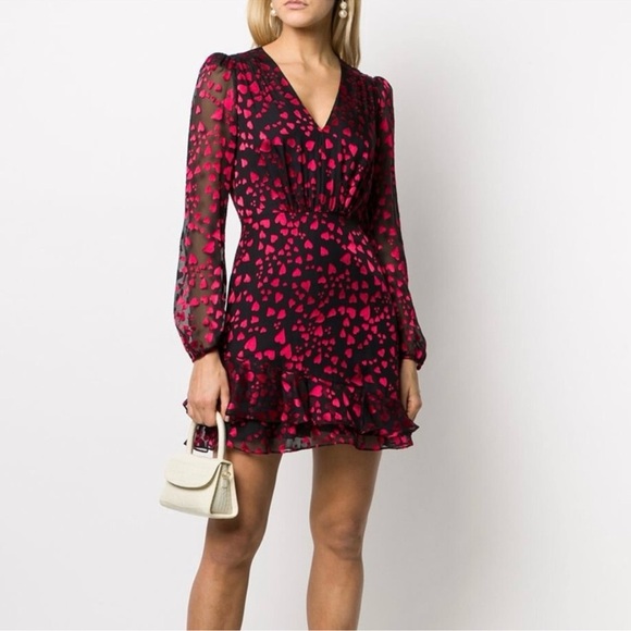 SALONI Dresses & Skirts - SALONI Alya Heart-Print Jacquard Long Sleeve Silk-Blend Mini Dress Sz 0